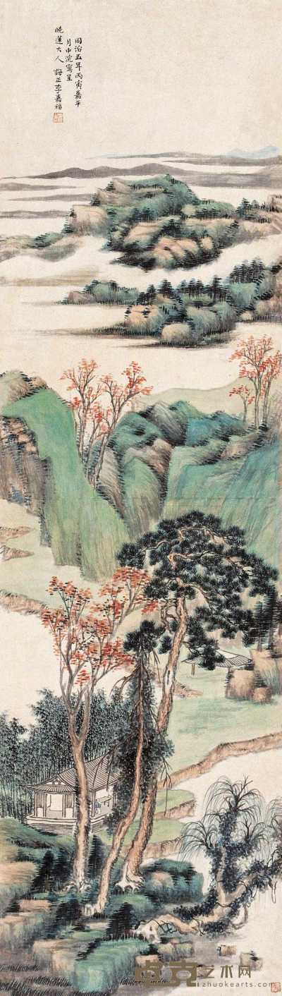 李嘉福 1866年作 山水清淑 屏条 132×37.5cm